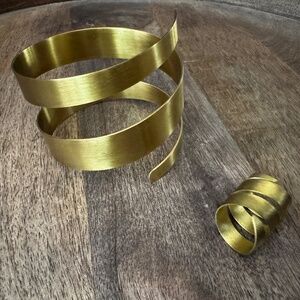 NWT- Minimalist Gold Colored Cuff Adjustable Bracelet & Ring Set- Fair Trade